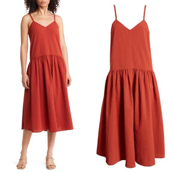 Nordstrom Dresses & Skirts - Nordstrom NWT Checkered Plaid Strappy A-Line Midi Dress in Red Persimmon Size S